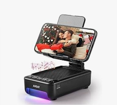 Cute Cell Phone Holder Stand Alarm Clock Bluetooth Music Speaker for Desk, iPhone Mount for Office Tablet Accessories Gifts Desktop Decor, Support Your Cellphone for Men Women Boys Girls