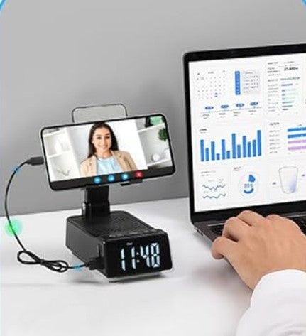 Cute Cell Phone Holder Stand Alarm Clock Bluetooth Music Speaker for Desk, iPhone Mount for Office Tablet Accessories Gifts Desktop Decor, Support Your Cellphone for Men Women Boys Girls