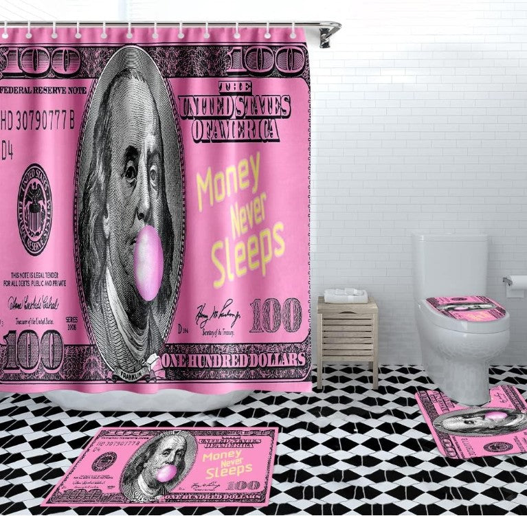 Creative $100 Dollar Bill Money Pink Black Green Non-Slip Floor Bedroom Bathroom Kitchen Long Runner Carpet Rug for Home Decor Size Small Medium Large