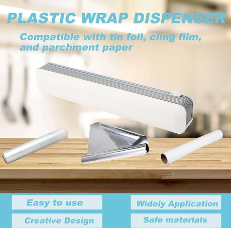 Magnetic Refillable Plastic Wrap Dispenser with Cutter Aluminum Foil Plastic Wax Parchment Paper Dispenser