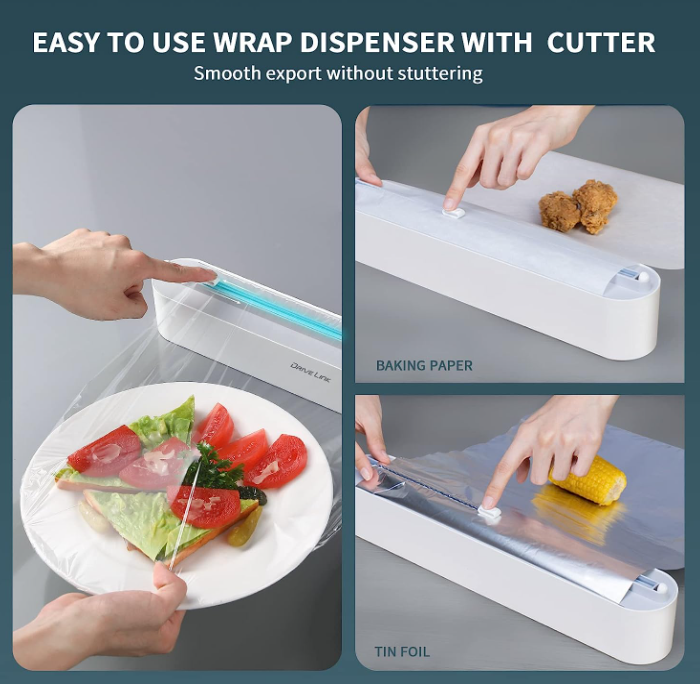 Magnetic Refillable Plastic Wrap Dispenser with Cutter Aluminum Foil Plastic Wax Parchment Paper Dispenser