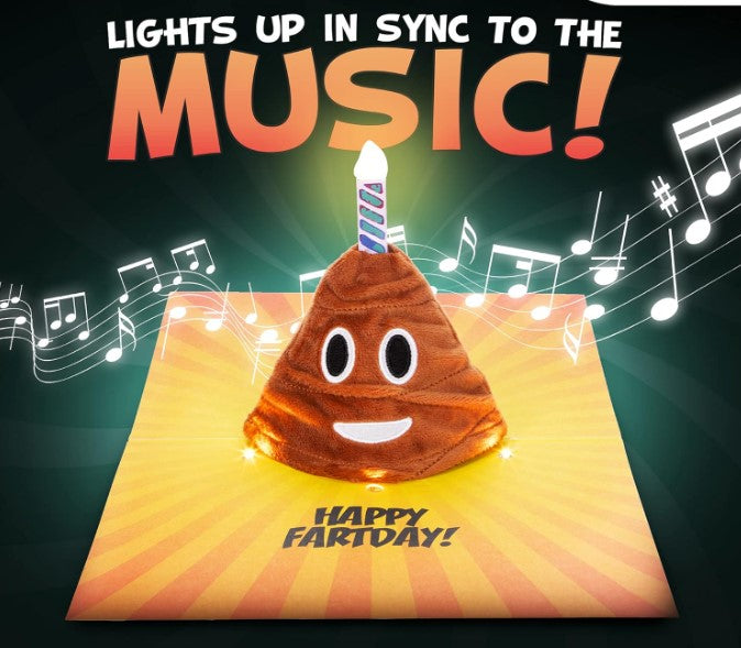 3D Pop Up Light Up in Sync to Music Funny Poop Creative Happy Birthday Card