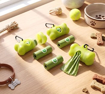Colorful Bone Glow in the Dark Shape Waste Bag Dispenser Bullet Bone Poop Grenade Case Bag Holders for Pets with Bags and Flashlight for Safety