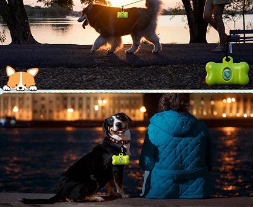 Colorful Bone Glow in the Dark Shape Waste Bag Dispenser Bullet Bone Poop Grenade Case Bag Holders for Pets with Bags and Flashlight for Safety