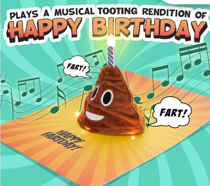 3D Pop Up Light Up in Sync to Music Funny Poop Creative Happy Birthday Card