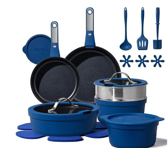 8-21 Piece Multi Color Orange Red Purple Blue Pink White Black Non-Stick Kitchen Cookware Pots and Pans Sets