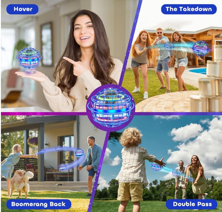 Magic Flying Orb Flying Mini Drone Hover Boomerang Spinner Cosmic Ball with LED Lights and Remote Control