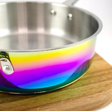 8 Piece Rainbow Iridescent Stainless-Steel Non-Stick Cookware Pots Pans Set with Kitchen Utensils