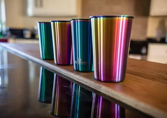 Assorted Colors Retro Metal Stainless Steel Gold Silver Rainbow Cups for Iced Cold Water Coffee Drinking Reusable Tumblers - Set of 4