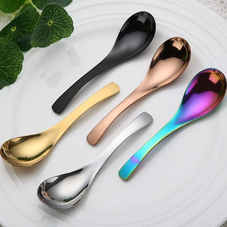 Stainless Steel Rainbow Gold Silver Multicolor Guitar and Plain Design Coffee Tea Soup Spoons
