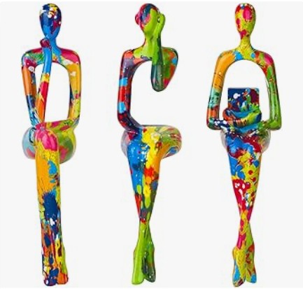 3 Pcs Reading Women Modern Abstract Thinker Gold Ceramic Graffiti Figurine Statue for Bookshelf Bookends Room Table Shelf Home Room Decor