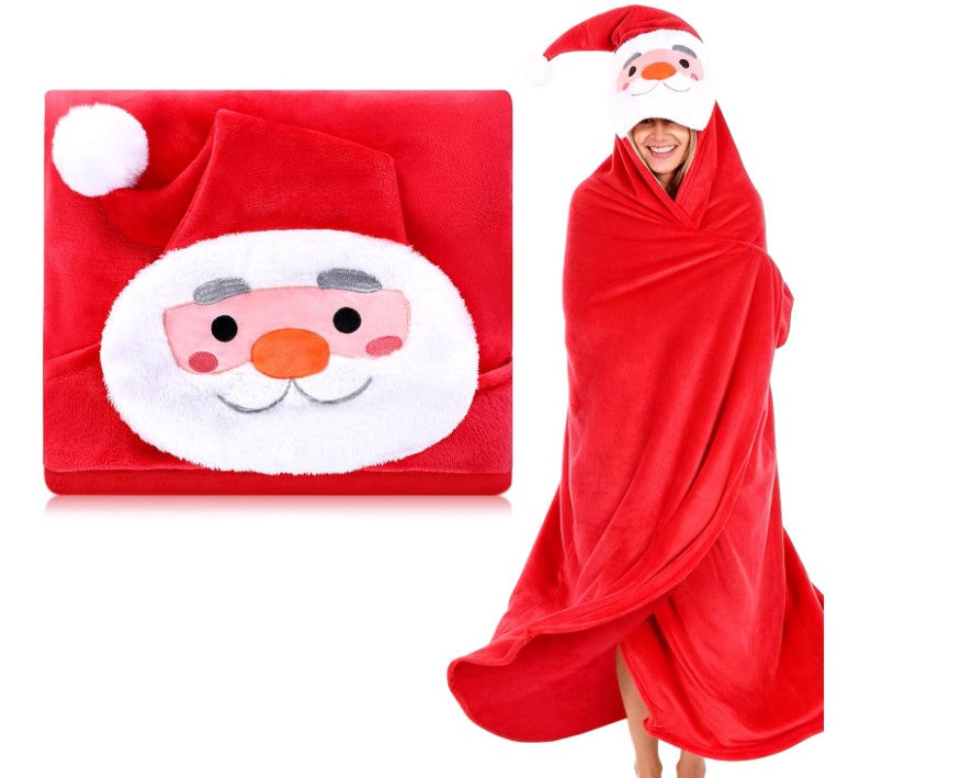 Santa Blanket Christmas Wearable Throw Blanket Adult Oversize Hoodie Flannel Wrap Christmas Throw Gift for Women Men