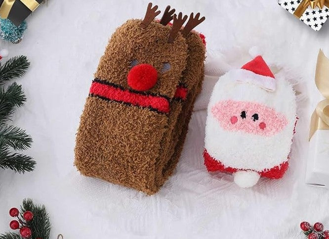 Fun Women Christmas Santa Elf Thigh High Fuzzy Stripped Red Green Socks Cute Cartoon over Knee Fluffy Striped Stockings Winter Leg Warmers