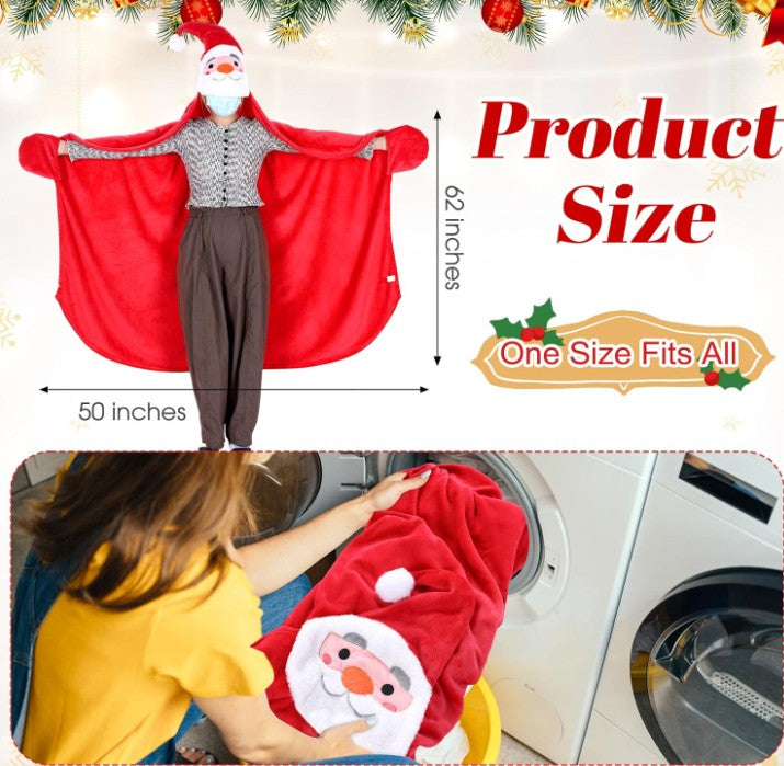 Santa Blanket Christmas Wearable Throw Blanket Adult Oversize Hoodie Flannel Wrap Christmas Throw Gift for Women Men