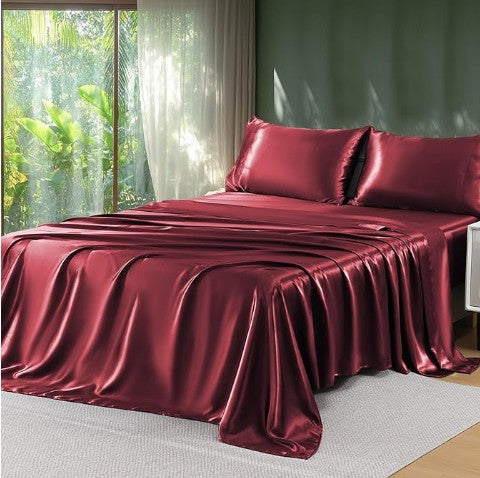 Satin Sheets King - 4 Pieces Luxury Soft Black Silky Bed Sheets Set with Pillowcases - Smooth Silk-Like Satin Fabric, Reinforced 14 Inches Pocket