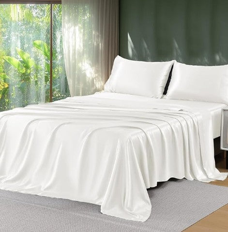 Satin Sheets King - 4 Pieces Luxury Soft Black Silky Bed Sheets Set with Pillowcases - Smooth Silk-Like Satin Fabric, Reinforced 14 Inches Pocket