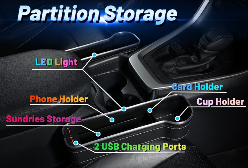 Car Seat Gap Filler, Upgraded Music Rythm Mode RGB LED Light with USB and Type-C Charger 7 Light Modes (2 Pack)