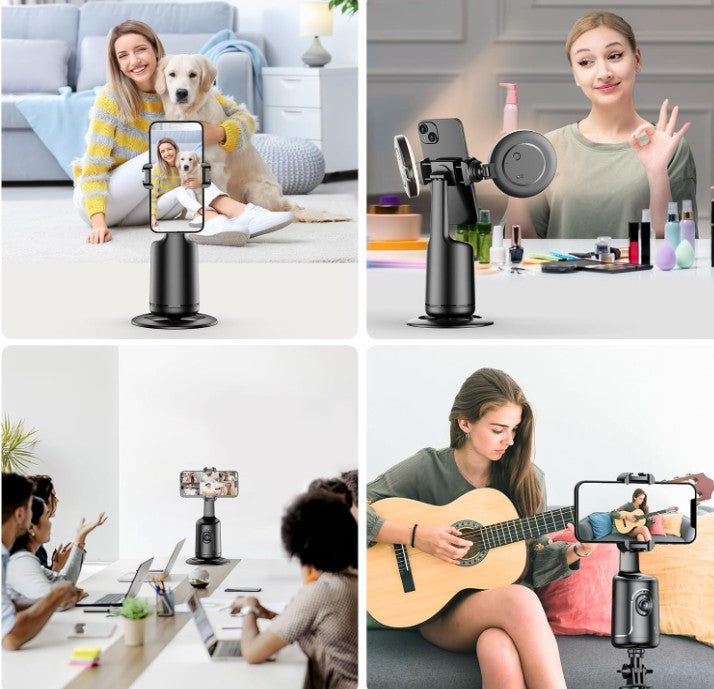 Portable All-in-one Smart Auto Face Tracking Selfie Stick 360 Rotation Fast Face & Object Tripod Body Tracking Cameraman Robot Mount for Phone Video Vlog Live Streaming with Ring Lights