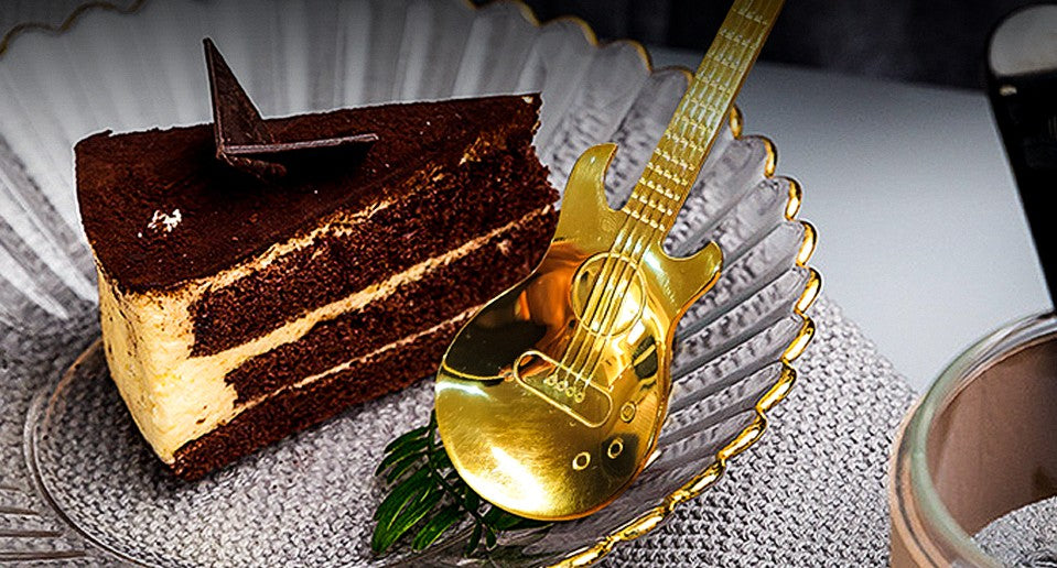 Stainless Steel Rainbow Gold Silver Multicolor Guitar and Plain Design Coffee Tea Soup Spoons