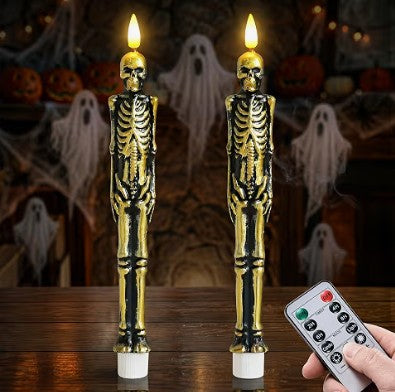 Fun Mutli-Color Red Black Skelton Blood Vibrant Wax Drip Taper Candles for Halloween Holidays Dining Table Bedroom Home Decor - 2- 4 Pack