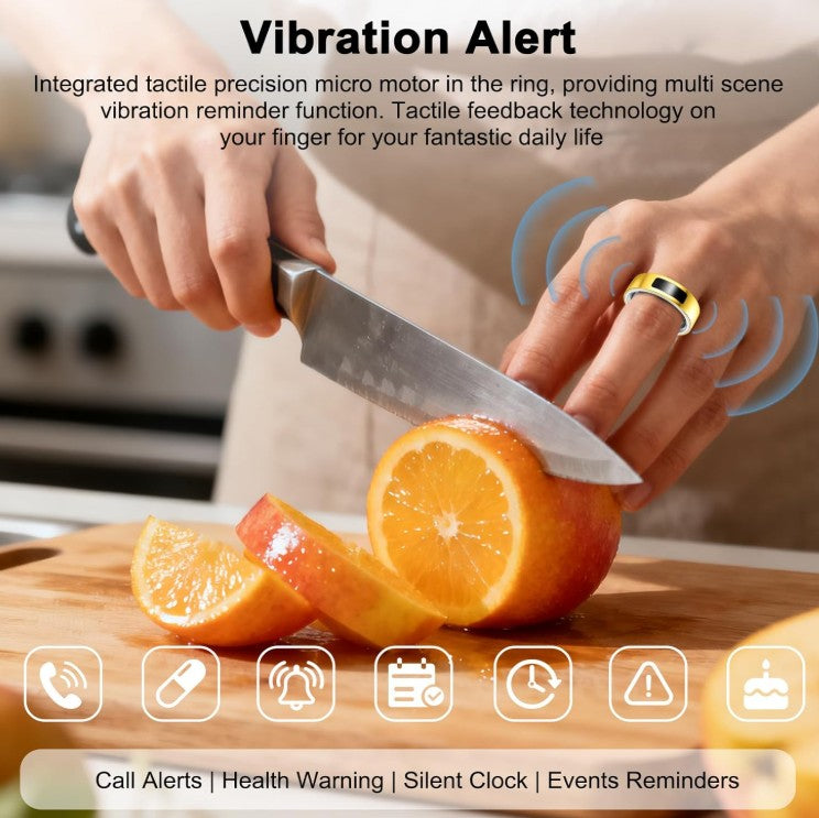 Smart Health Ring for Women Men, Vibration Alert, Touch Control, Fitness Tracker Ring with Sleep/Women's Health/Heart Rate/Steps, IP68 Waterproof for iPhone and Android,