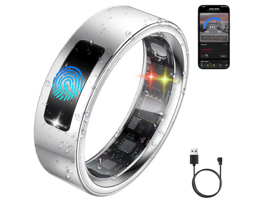 Smart Health Ring for Women Men, Vibration Alert, Touch Control, Fitness Tracker Ring with Sleep/Women's Health/Heart Rate/Steps, IP68 Waterproof for iPhone and Android,