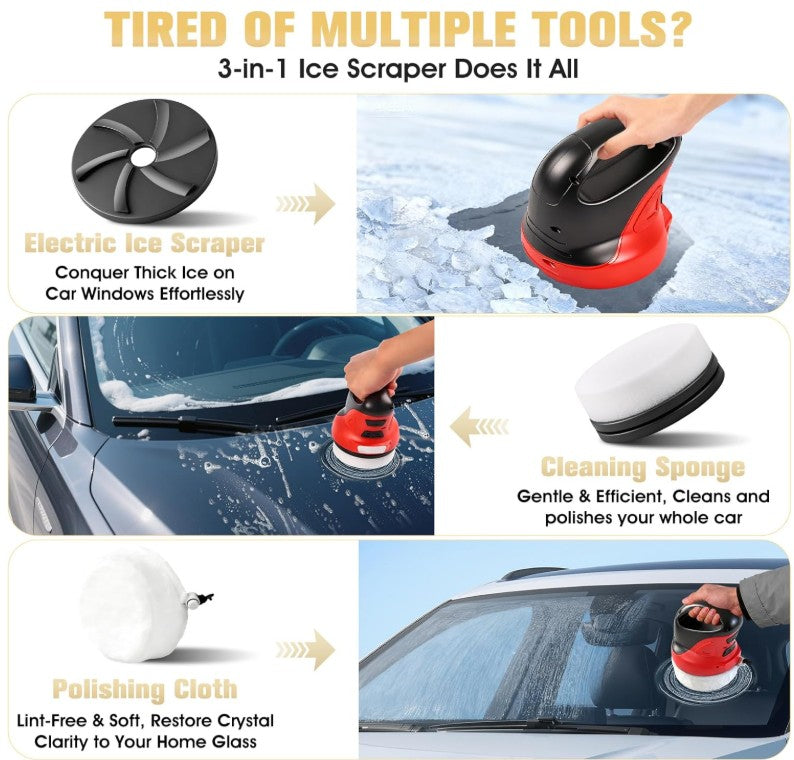 Electric 3 In 1 Ice Scrapers for Car Windshield, Handheld Electric Snow Scraper Remover, Electric Windshield Scrapers Electric Cleaner Polisher
