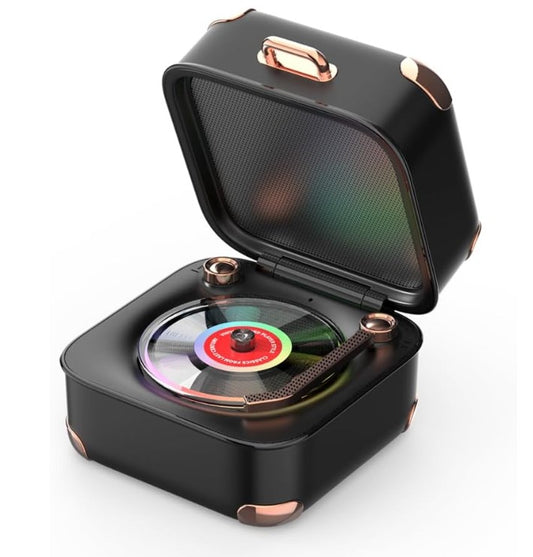 Mini Unique Design Boombox, Vinyl Record Player FM Radio Retro Car with LED Bluetooth Speaker w/Enhanced FM Radio for Home and Outdoor Decor