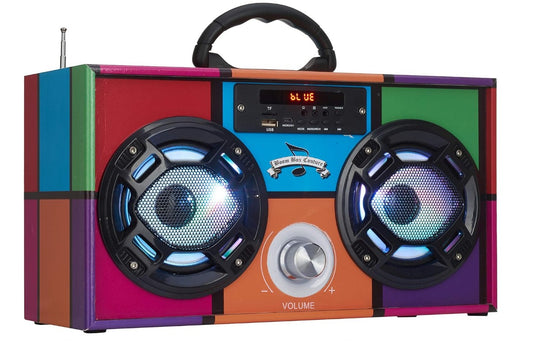 Mini Unique Design Boombox, Vinyl Record Player FM Radio Retro Car with LED Bluetooth Speaker w/Enhanced FM Radio for Home and Outdoor Decor