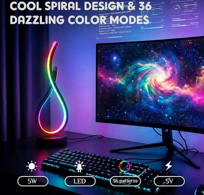 Modern LED Creative Remote Voice Control Touch Dimmable RGB Black White Gold Spiral Music Note Desk Bedroom Living Room Modern 3 Setting Color Night Light Table Lamp