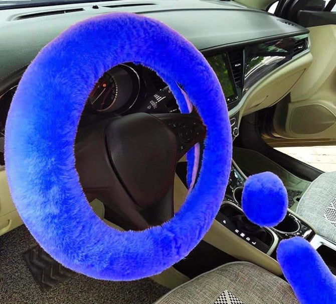 Multi Color Faux Fur Soft Cooling Warm Hands Steering Wheel Cover Handbrake Shift Cover 3Pcs Set