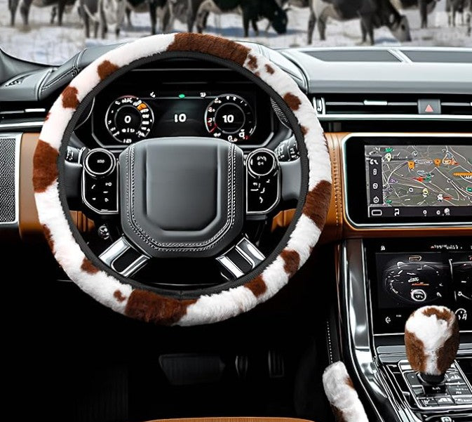 Multi Color Faux Fur Soft Cooling Warm Hands Steering Wheel Cover Handbrake Shift Cover 3Pcs Set