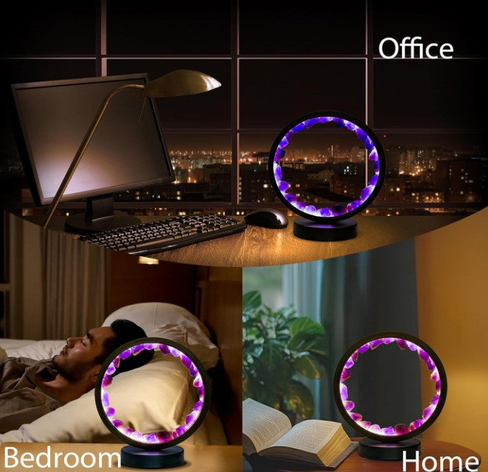 Amethyst Night Lamp 8.6'' Natural Healing Crystal Bedside USB Port 3 Colors Dimming Mode Bedroom Suitable Light for Living Room Office Home Decor