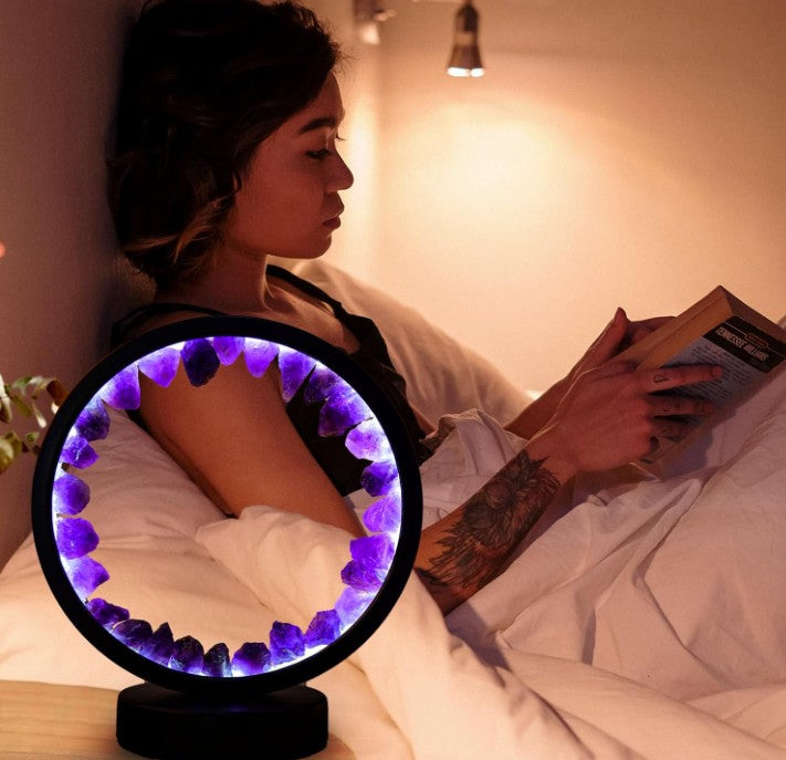 Amethyst Night Lamp 8.6'' Natural Healing Crystal Bedside USB Port 3 Colors Dimming Mode Bedroom Suitable Light for Living Room Office Home Decor