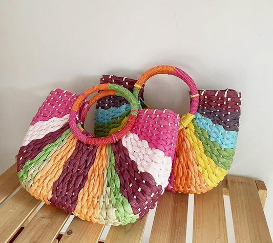 Woven Bag Colorful Straw Tote Handbag Large Rattan Purse Summer Beach Pool Bags for Women Men Unisex