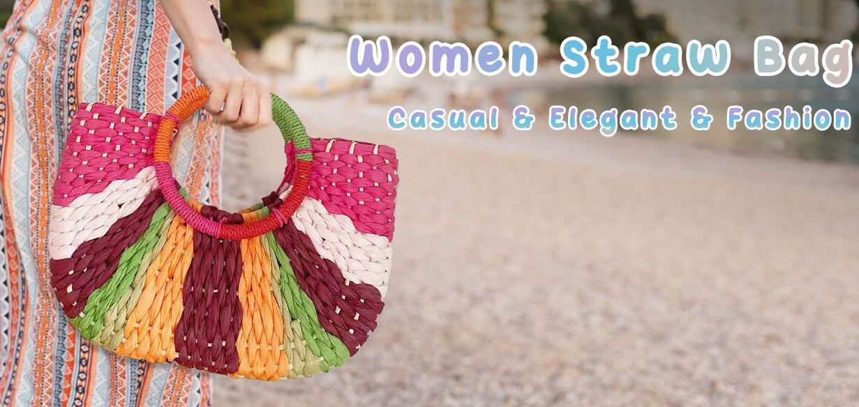Woven Bag Colorful Straw Tote Handbag Large Rattan Purse Summer Beach Pool Bags for Women Men Unisex