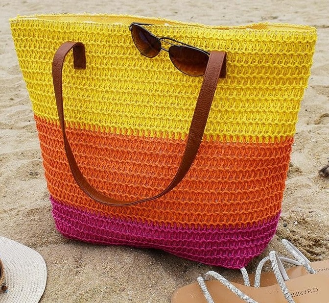Woven Bag Colorful Straw Tote Handbag Large Rattan Purse Summer Beach Pool Bags for Women Men Unisex