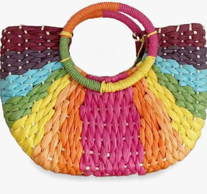 Woven Bag Colorful Straw Tote Handbag Large Rattan Purse Summer Beach Pool Bags for Women Men Unisex