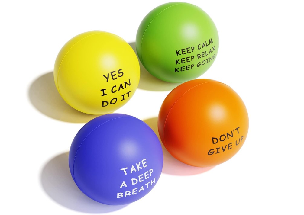 Motivational Stress Relief Balls for Kids and Adults with Quotes 4 Pack