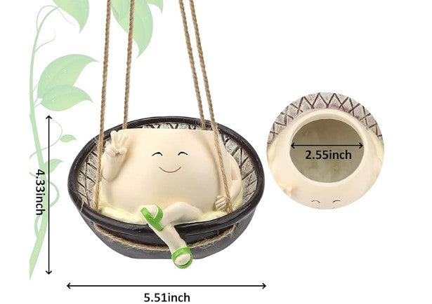 Unique Hanging Indoor Outdoor Resin Swinging Smiley Face Planter Pots Head with Drainage Hole