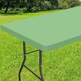 Elastic Fitted Flannel Backed Vinyl Waterproof Wipeable Rectangle Tablecloth for 6ft Folding Tables Indoor Outdoor Picnic Parties and Camping