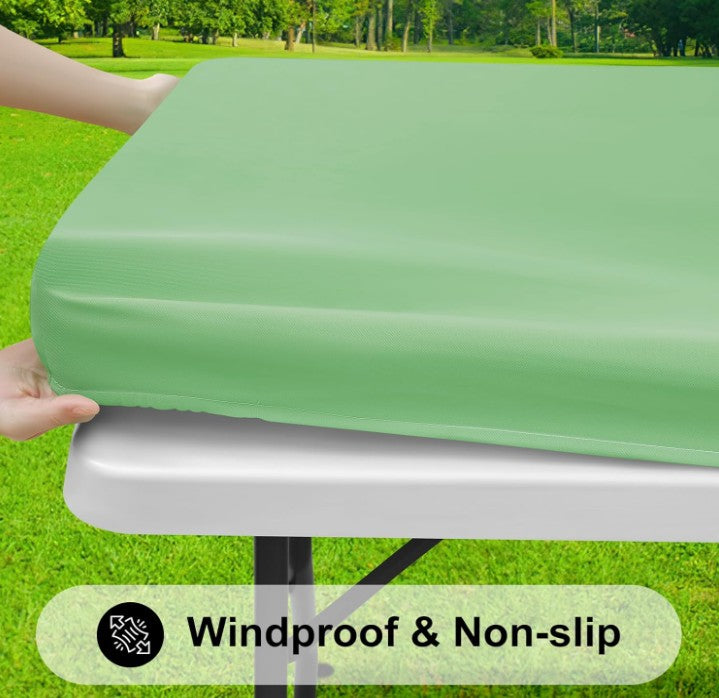 Elastic Fitted Flannel Backed Vinyl Waterproof Wipeable Rectangle Tablecloth for 6ft Folding Tables Indoor Outdoor Picnic Parties and Camping