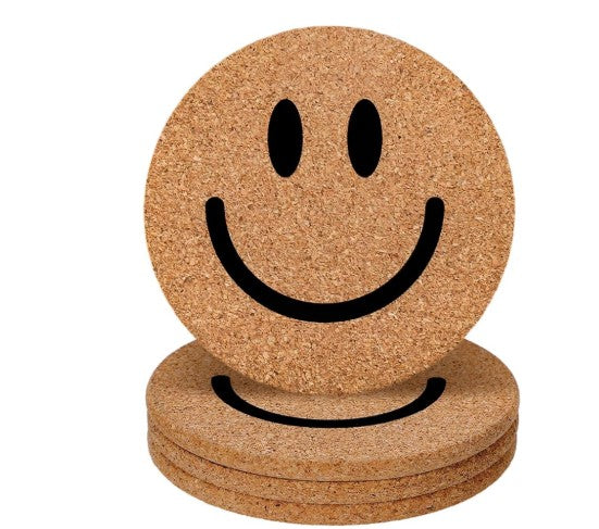 Smiley Happy Disposable Cotton Rope Cork Coasters Decorative Face Paper Placemats for Home Kitchen Birthday Weddings Parties 4-40 Pack