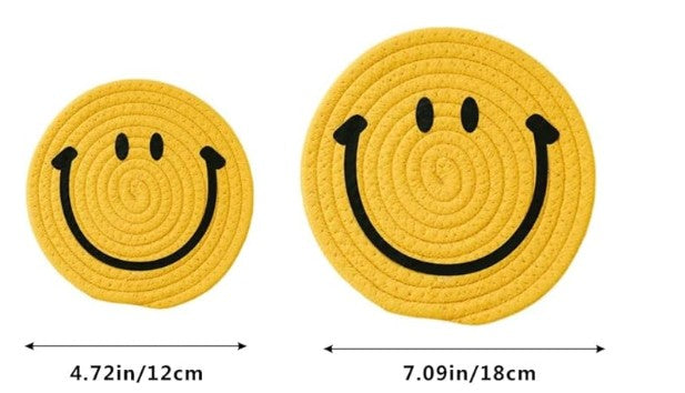 Smiley Happy Disposable Cotton Rope Cork Coasters Decorative Face Paper Placemats for Home Kitchen Birthday Weddings Parties 4-40 Pack