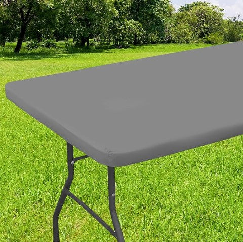 Elastic Fitted Flannel Backed Vinyl Waterproof Wipeable Rectangle Tablecloth for 6ft Folding Tables Indoor Outdoor Picnic Parties and Camping