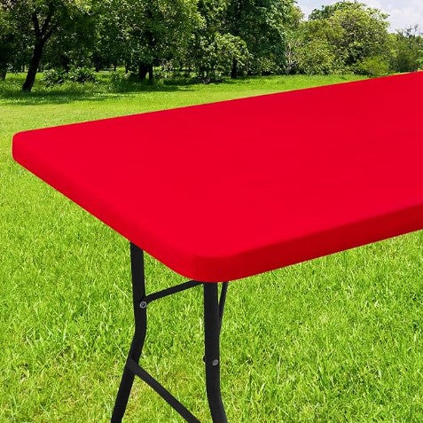 Elastic Fitted Flannel Backed Vinyl Waterproof Wipeable Rectangle Tablecloth for 6ft Folding Tables Indoor Outdoor Picnic Parties and Camping