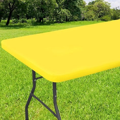 Elastic Fitted Flannel Backed Vinyl Waterproof Wipeable Rectangle Tablecloth for 6ft Folding Tables Indoor Outdoor Picnic Parties and Camping