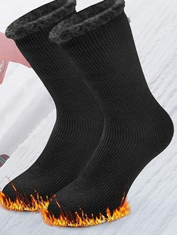 Winter Outdoor Thermal Thick Fur Lined Elastic Soft Self-Heating Anti Slip Socks for Men Women Kids 1-3 Pair Pack