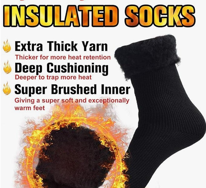 Winter Outdoor Thermal Thick Fur Lined Elastic Soft Self-Heating Anti Slip Socks for Men Women Kids 1-3 Pair Pack