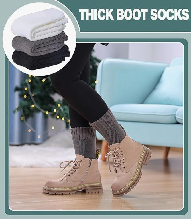 Winter Outdoor Thermal Thick Fur Lined Elastic Soft Self-Heating Anti Slip Socks for Men Women Kids 1-3 Pair Pack